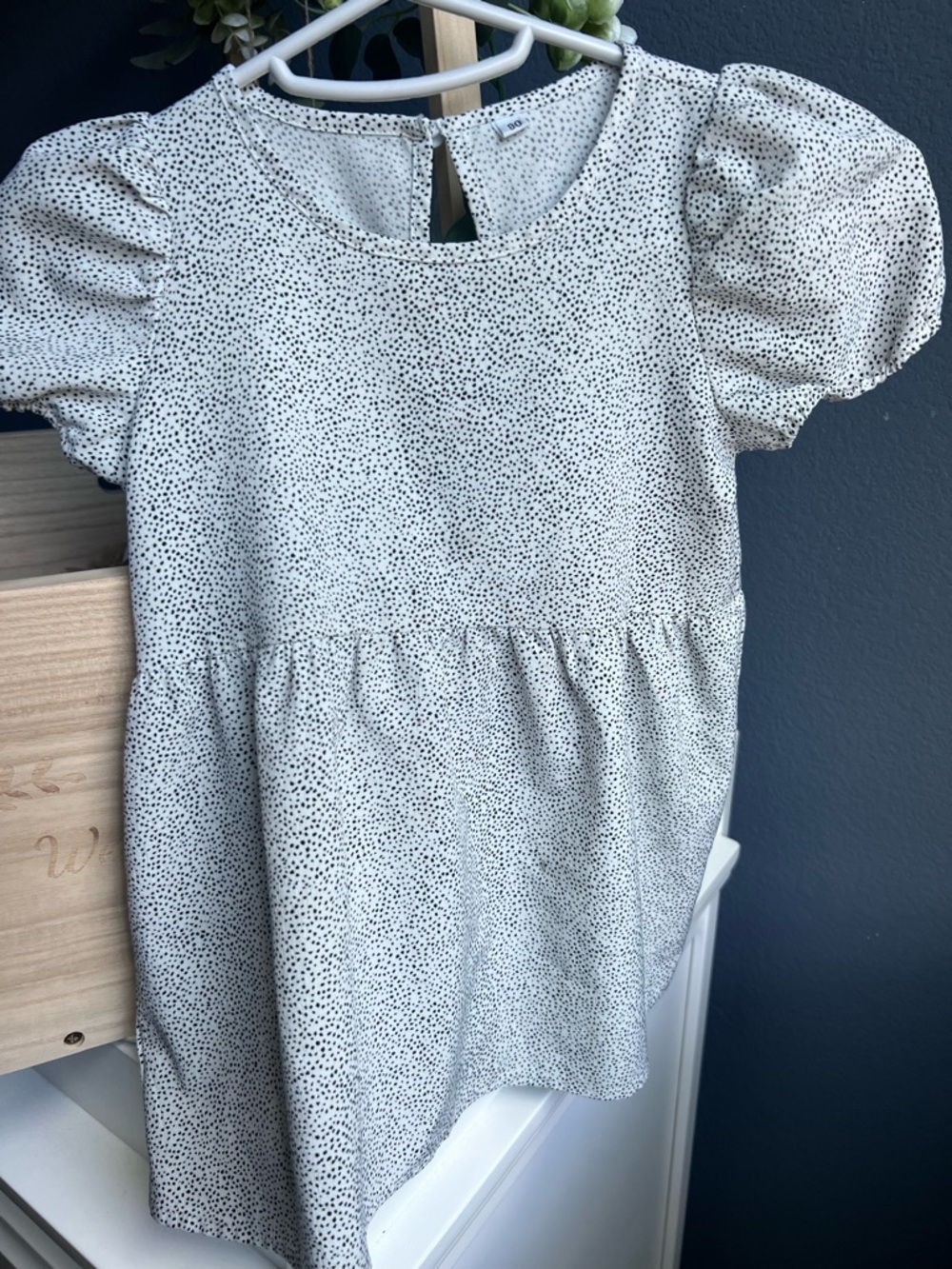Girls' White Dot Puff-Sleeve Casual Dress